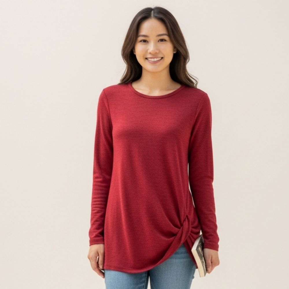 Yoins NWT Red Crewneck Ruched Side Twist Tunic Long Sleeve Top Size Small 🐈